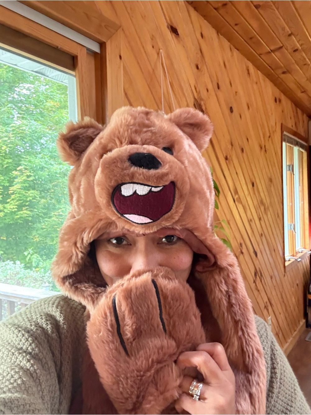 Cartoon Network Plush Bear Hooded Scarf in Brown